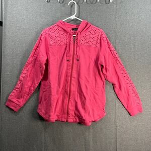 Susan Graver Weekend Washed French Terry Zip-Front Hoodie Pink Brigade XX-Small